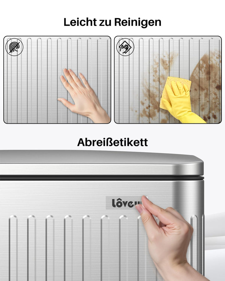 lovewind 60L Mülleimer Küche Edelstahl Silber, Pedal-Behälter mit Soft-Close Deckel, 2 herausnehmbar