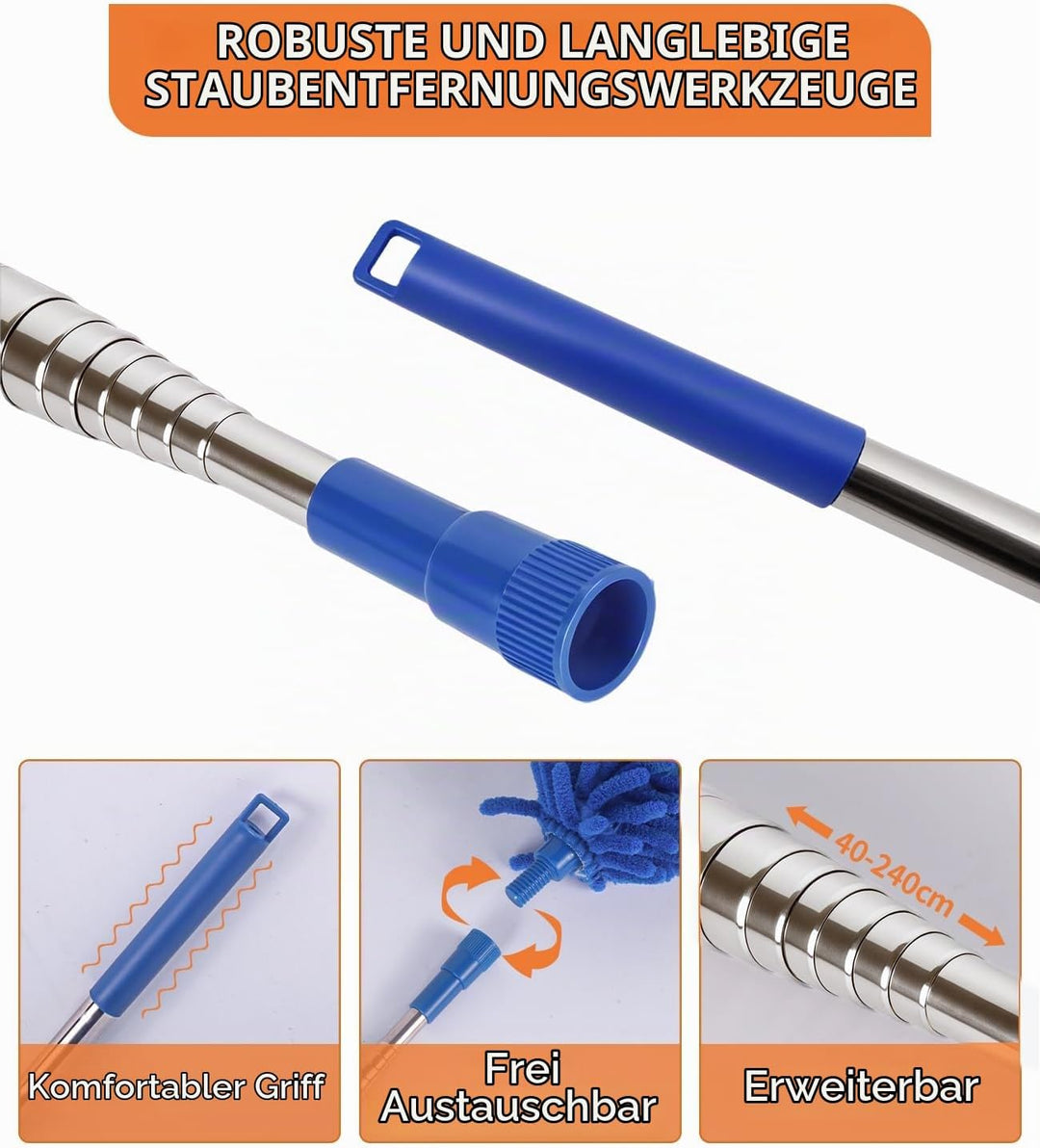 4 Stück Staubwedel Teleskop Lang Ausziehbar Staubwischer Waschbar Mikrofaser Spinnenwebenentferner S