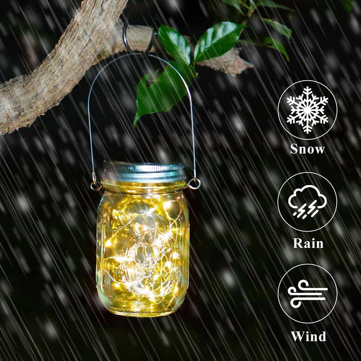 6 Stück Solarlampen für Aussen - 30 LED Solar Mason Jar Licht Wetterfest Solar Laterne Hängend Solar