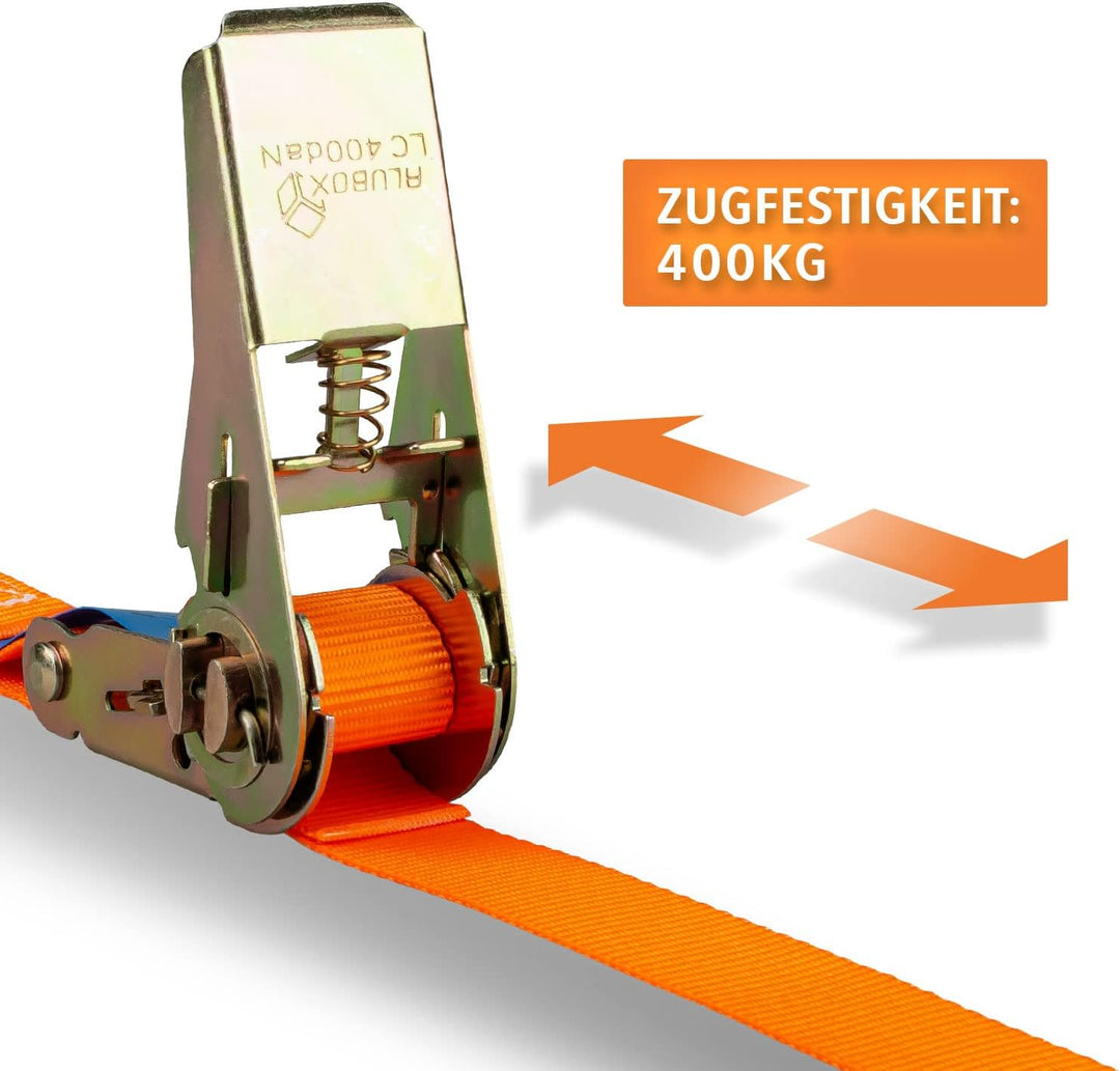 Alubox Spanngurt mit Ratsche und S-Haken 25mm breit orange Belastbarkeit 400kg Ratschengurt TÜV G/S
