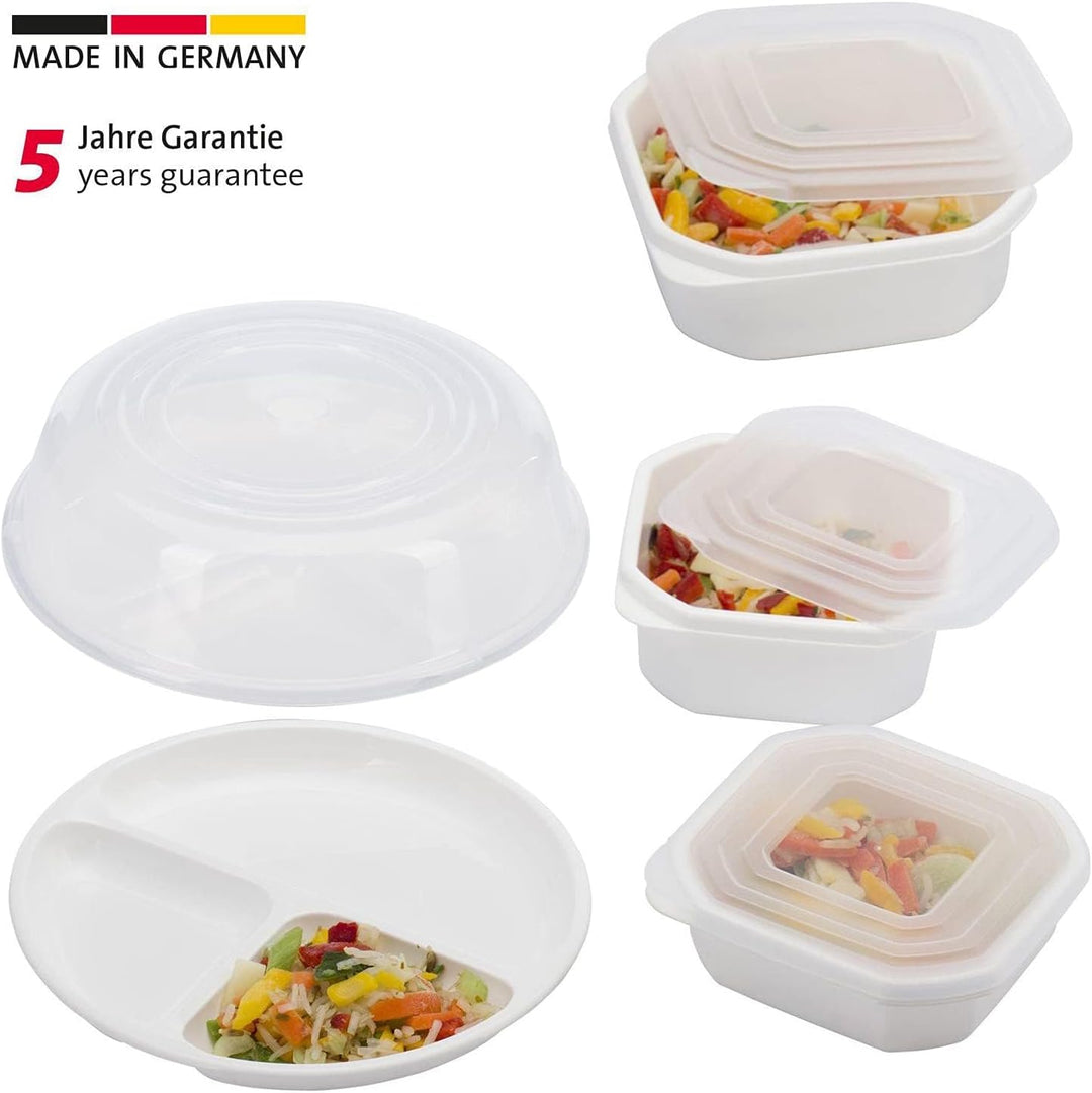 Westmark Mikrowellen-Geschirr, Set 5-tlg.: 3 Dosen inkl. Deckeln, 1 Menüteller, 1 Abdeckhaube, Kunst