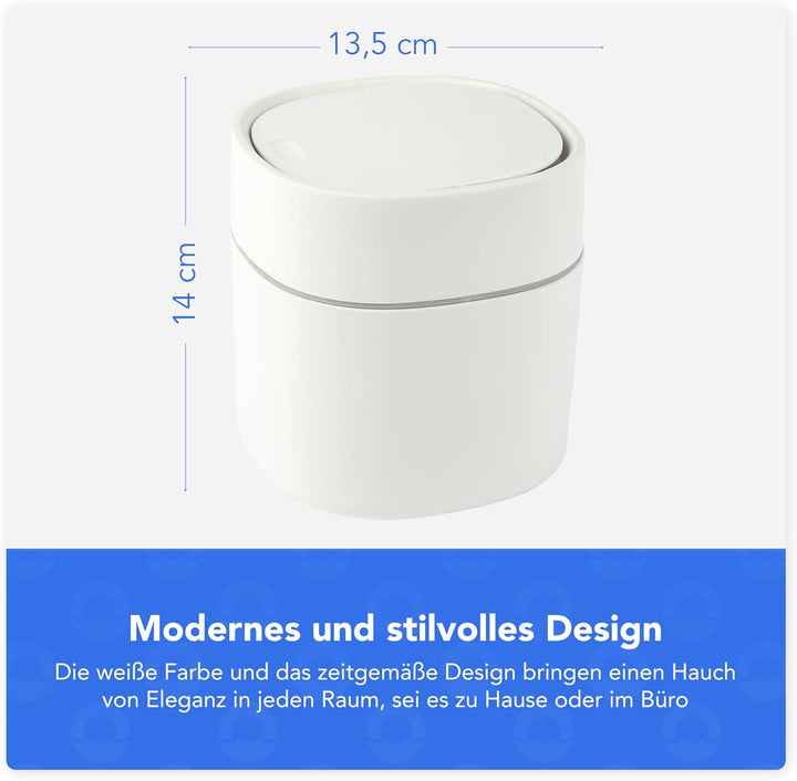 Bamodi Mini Mülltonnen 2L – Weisser Tischmülleimer mit Deckel für Snacks, Kosmetik, Küchenabfälle –