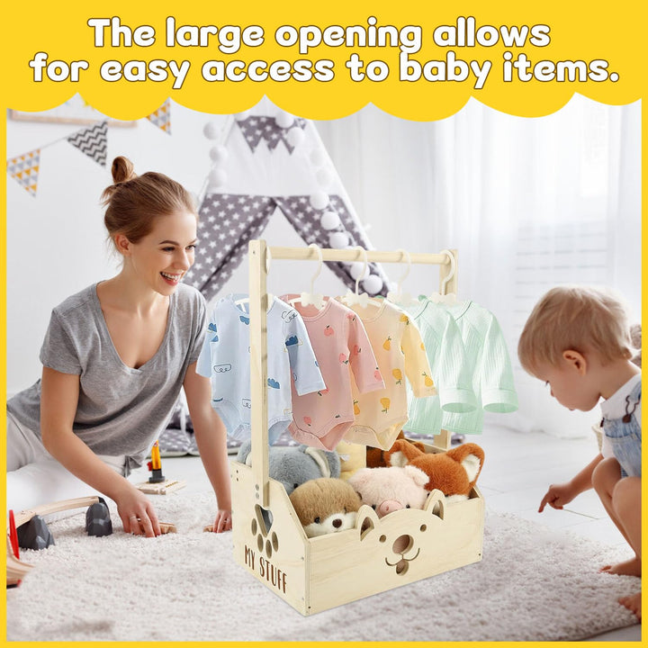 Holz Baby Geschenk Korb mit Griff, Holz Babyparty Schrank, Babykorb Geschenk mit 5 Kleiderbügel, Sho