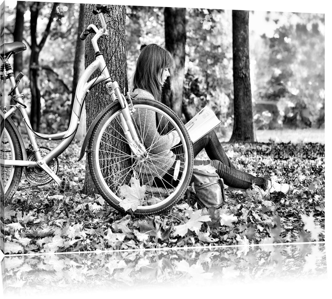 Pixxprint Teenager Girl with Bike 100x70cm Leinwandbild Wandbild Kunstdruck, 100x70