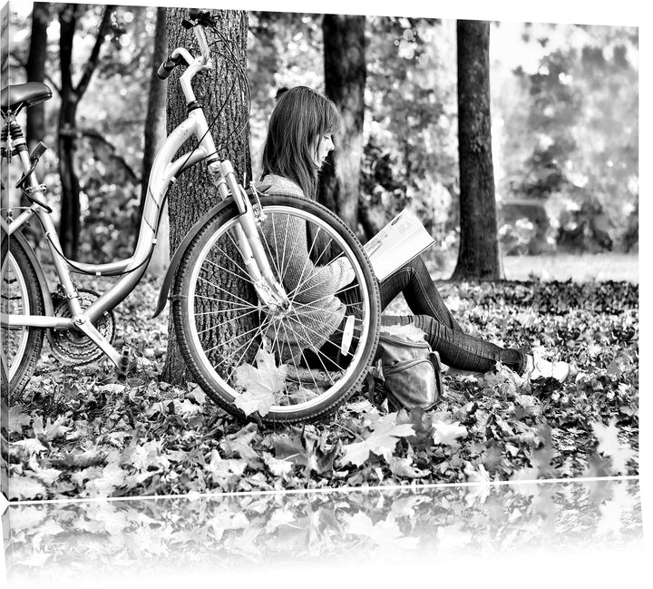 Pixxprint Teenager Girl with Bike 100x70cm Leinwandbild Wandbild Kunstdruck, 100x70