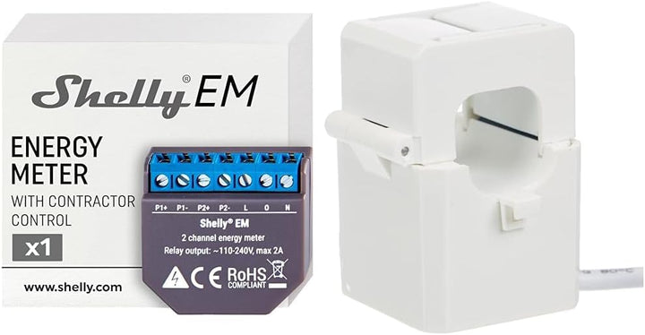 Shelly EM, Smart Home Energiemessgerät einphasig, Digitale Steuerung via WLAN & App & Stromwandler 1