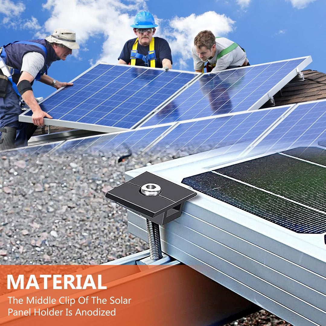 Solarmodul Halterung Mittelklemmen 30mm Schwarz: 10 Stück Solarpanel Halterung, PV Modul Klemmen, Al