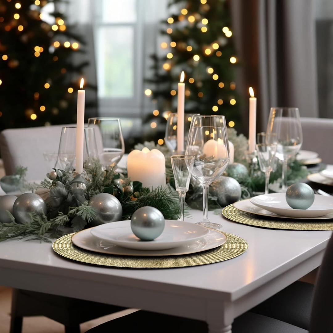 Platzsets Rund Gold Geflochten Tischsets 12er Set Hitzebeständigem Tisch Tischsets Waschbar für Küch