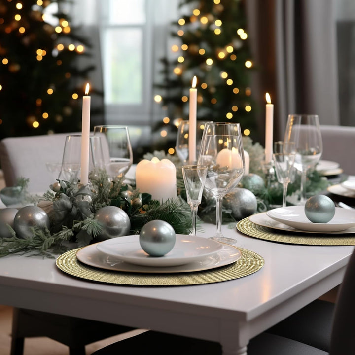 Platzsets Rund Gold Geflochten Tischsets 12er Set Hitzebeständigem Tisch Tischsets Waschbar für Küch