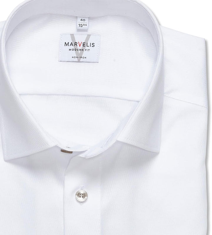 Marvelis Herren Businesshemd Langarm 720814,Einfarbig,Modern Fit,New Kent 44 Weiss 00, 44 Weiss 00