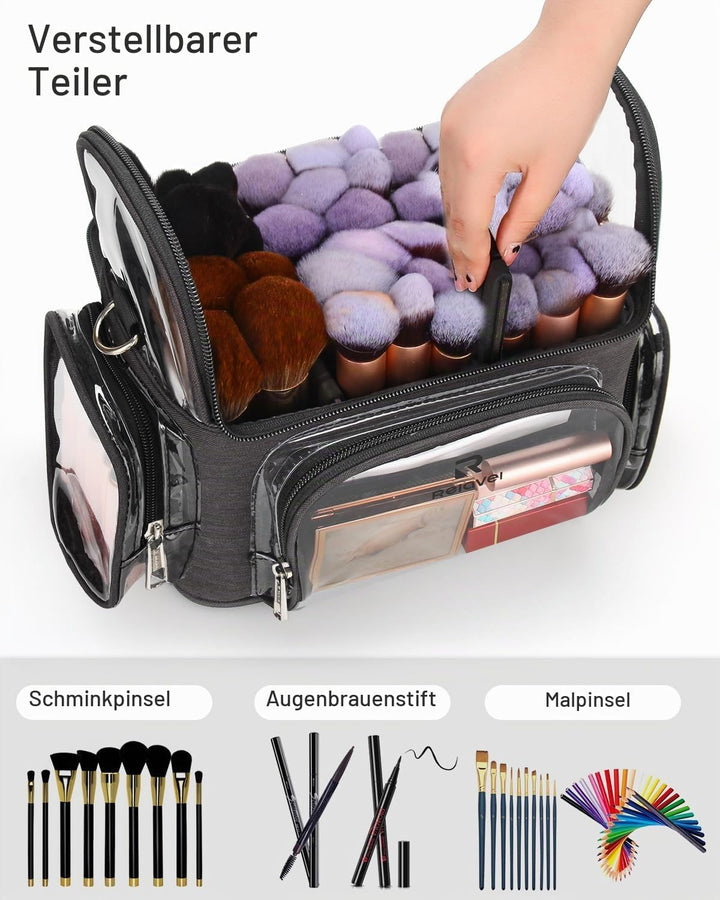 Relavel Make-up Pinsel Tasche, Transparente Kosmetiktasche Portable Grosse Makeup Pinselhalter Profe