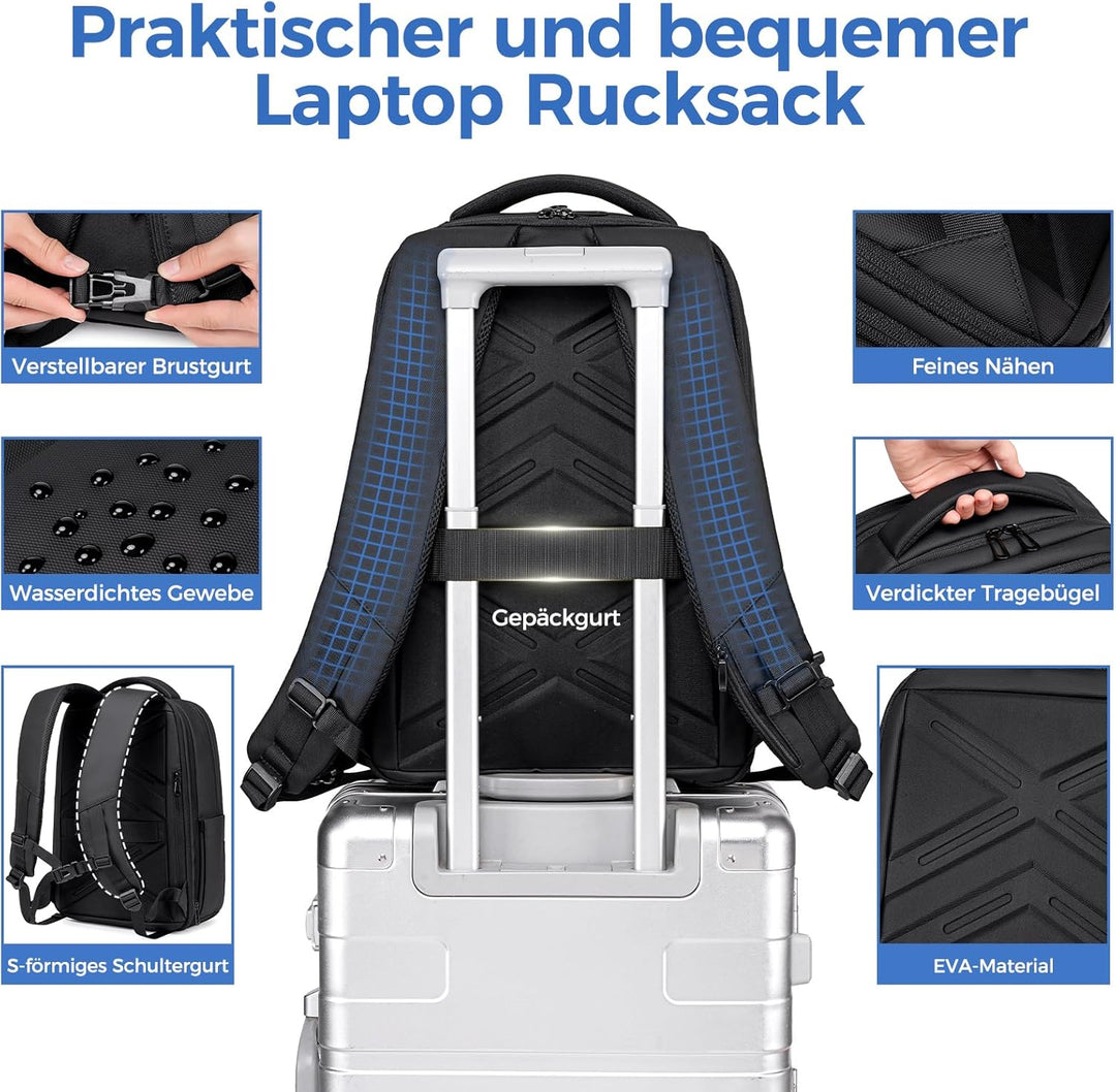 Rucksack Herren –Handgepäck Rucksack 15.6-Zoll Laptop Rucksack Erweiterbar (Wasserdicht & Anti-Diebs