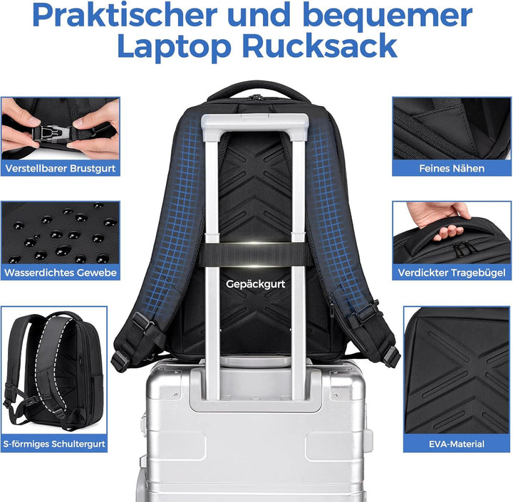 Rucksack Herren –Handgepäck Rucksack 15.6-Zoll Laptop Rucksack Erweiterbar (Wasserdicht & Anti-Diebs