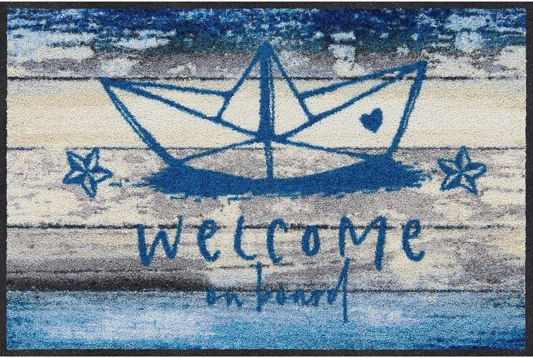 Salonloewe Papierschiffchen Fussmatte waschbar 050 x 075 cm Fussabtreter Schmutzfangmatte maritim no