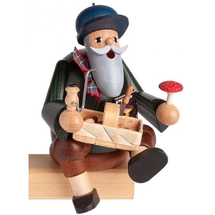 KWO Olbernhau Räuchermann Pilzsucher, sitzend, 14 cm, Mehrfarbig