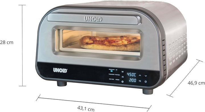 Unold Luigi Pizzaofen elektrisch 450 °C mit Pizzastein & Pizzaschieber Aluminium – Digitaler Pizzaof