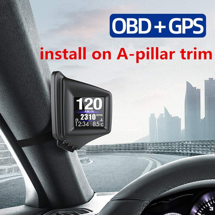 Clenp OBD- Und GPS-Messgerät, AP-1-Auto-HUD-Head-up-Display OBD-GPS-Tachometer A-Säule Mittelkonsole