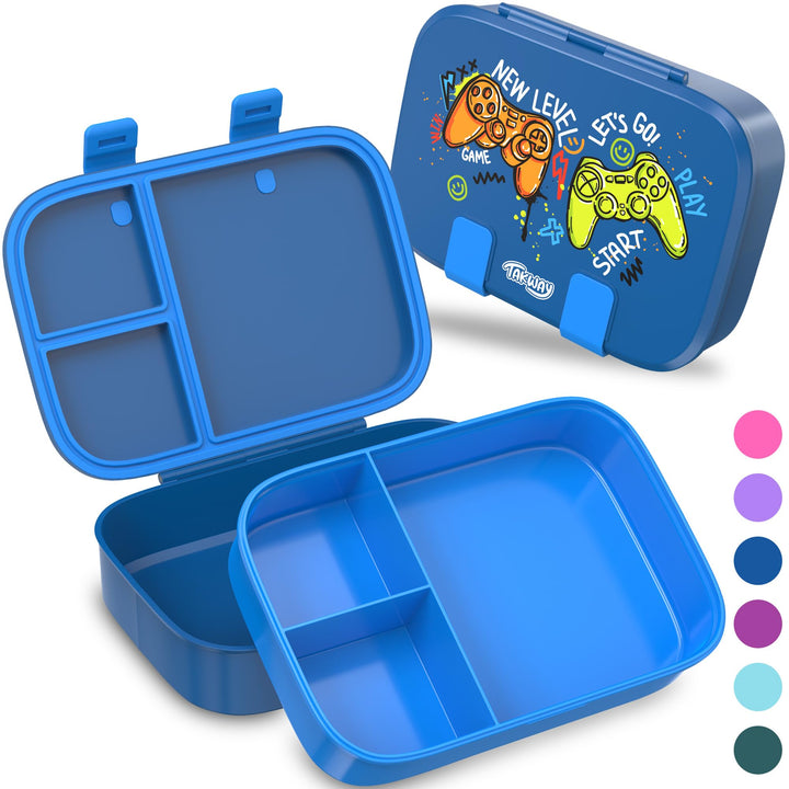 Brotdose Kinder mit Fächern - Bento Box Lunchbox BPA Frei - robust & leicht zu öffnen (Blau-Gaming),