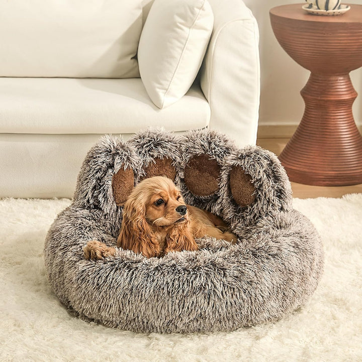 Jiupety Haustierbett in Pfotenform, beruhigendes Donut-Hundebett für mittelgrosse und kleine Hunde,