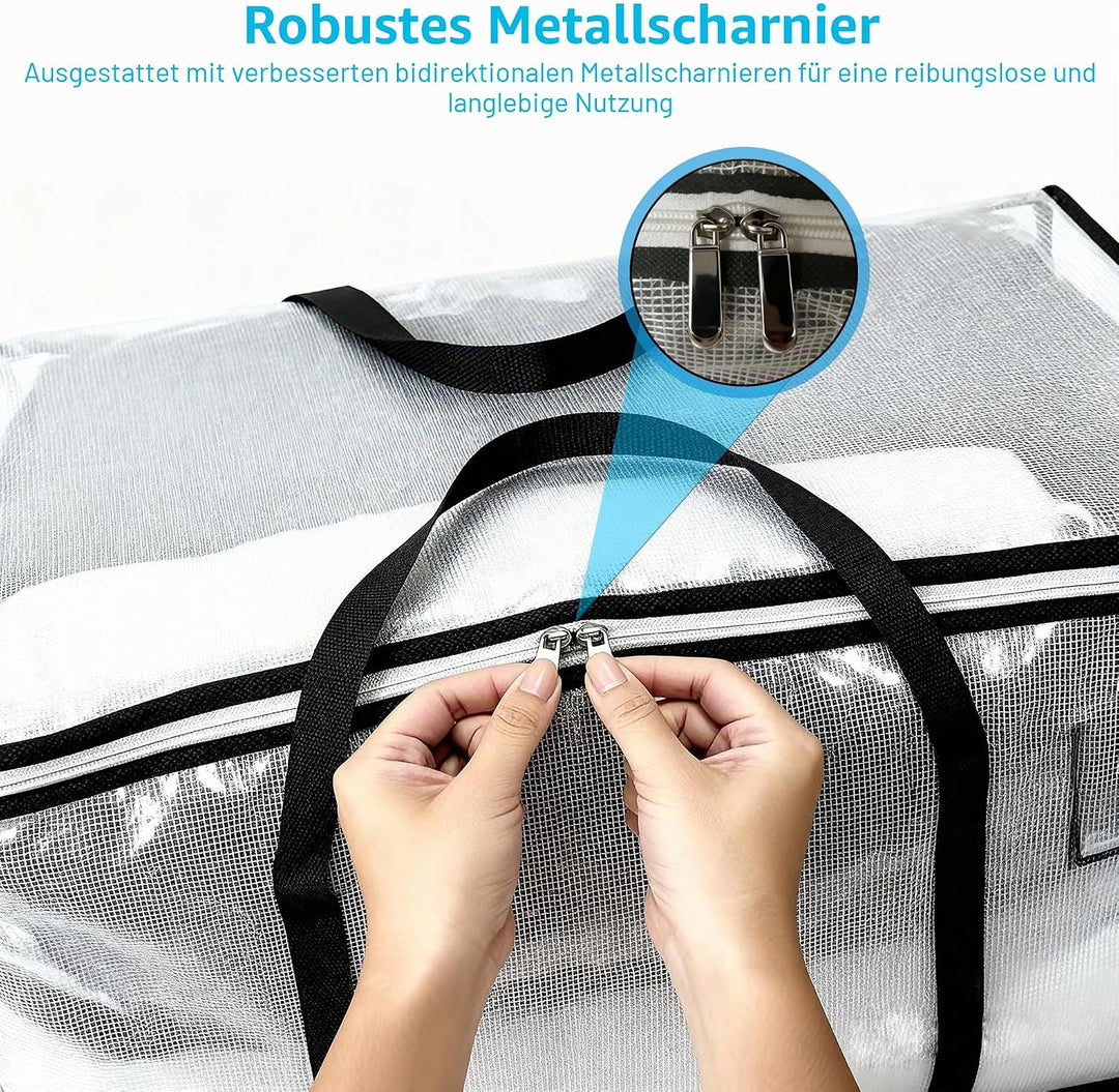 3 Stück Umzugstaschen 88L, transparente Aufbewahrungstaschen aus verstärktem PVC 135 g/m², faltbar,