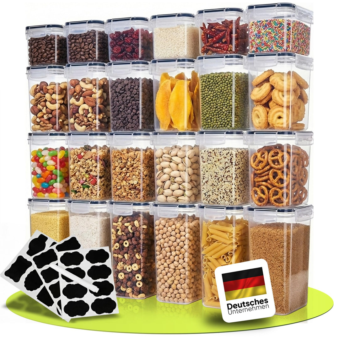 uandu Vorratsdosen mit Deckel luftdicht – 24er Vorratsbehälter Set BPA Frei, Aufbewahrungsbox Küche