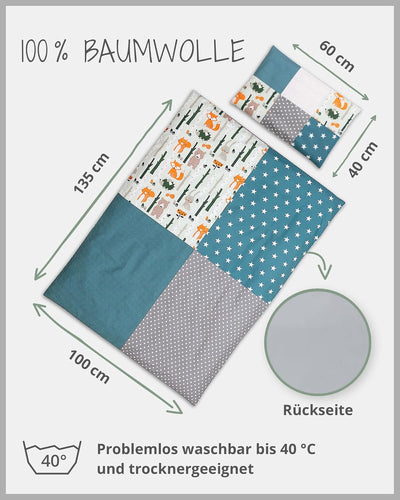 ULLENBOOM Kinderbettwäsche 100x135 cm - 100% OEKO-TEX Baumwolle - Waldtiere Petrol - Kinder Bettwäsc