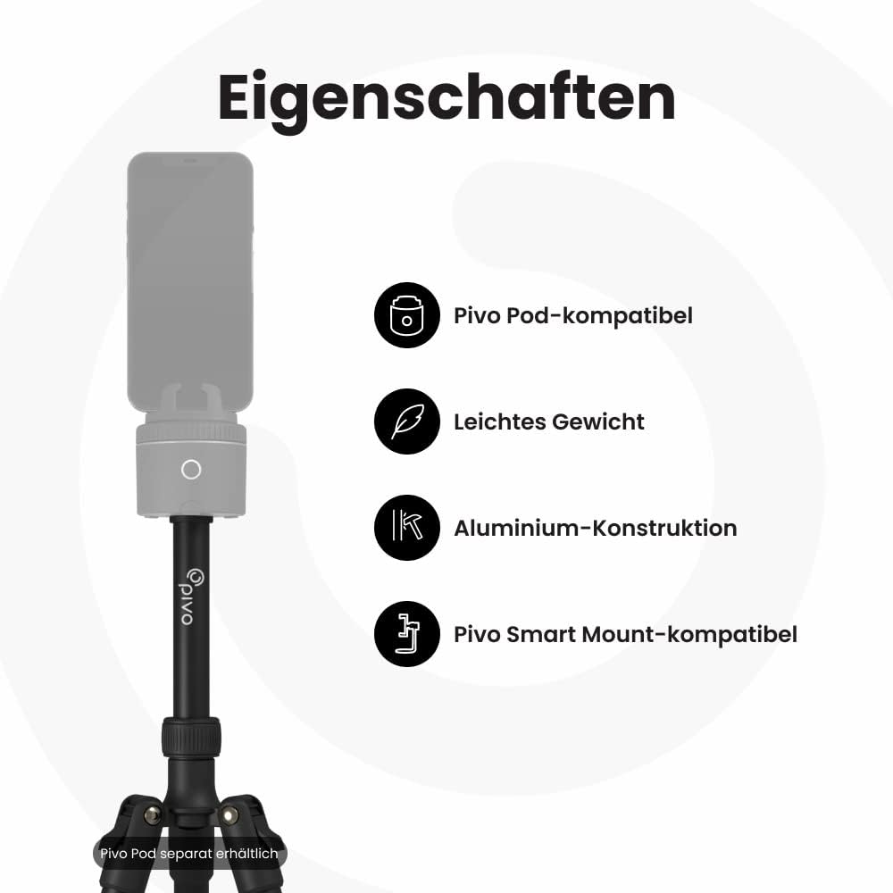 Pivo Stativ Mini ausziehbarer und Leichter Aluminiumständer für Smartphone und Kamera, 35 cm, mit un