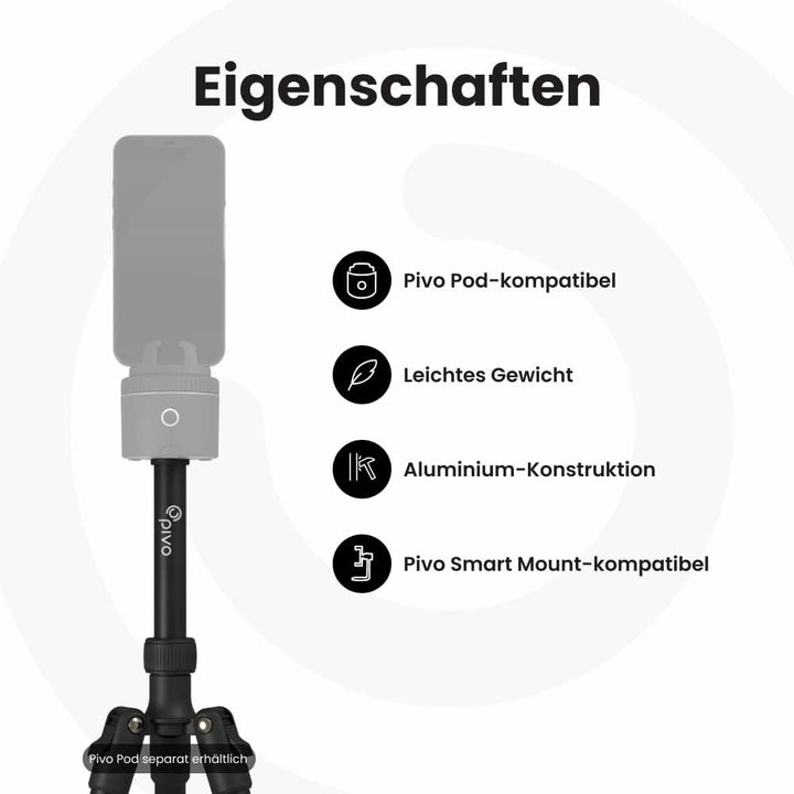 Pivo Stativ Mini ausziehbarer und Leichter Aluminiumständer für Smartphone und Kamera, 35 cm, mit un