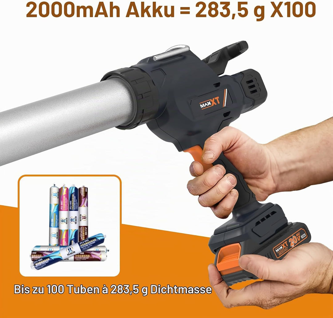 MAXXT Elektro-Dichtungsspritze für 600 ml-Kartuschen, 20V Silikonspritze mit 2000 mAh Akkus zum Dich