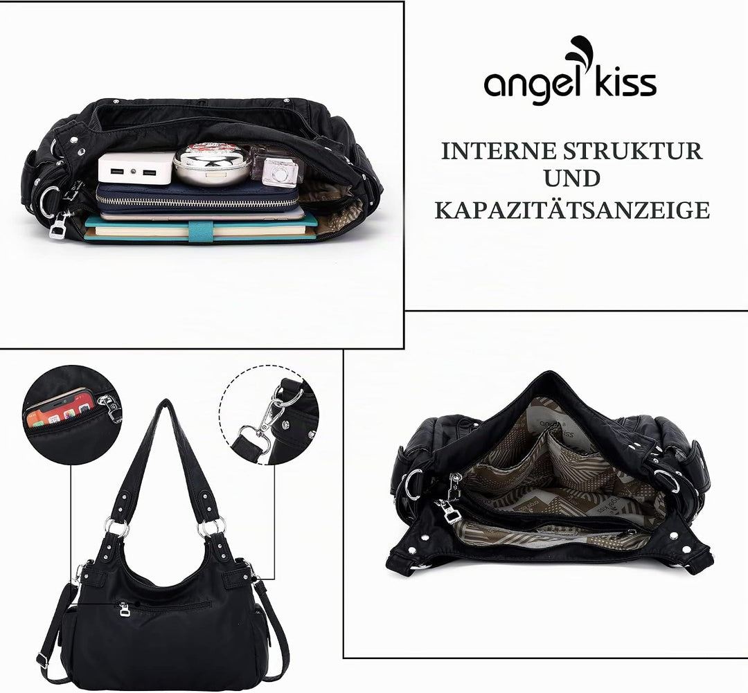Angelkiss Large Purses and Handbags for Women Washed Faux Leather Crossbody Hobo Satchel Shoulder Ha