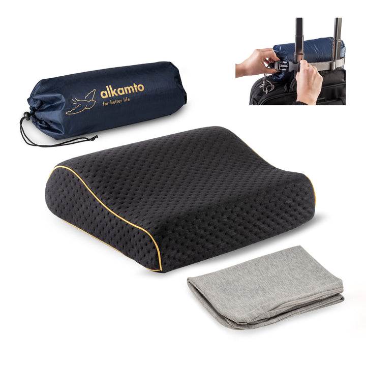 alkamto Reisekissen - Camping Kissen - Memory-Schaum mit extra Baumwolle Überzug – inklusive Tasche