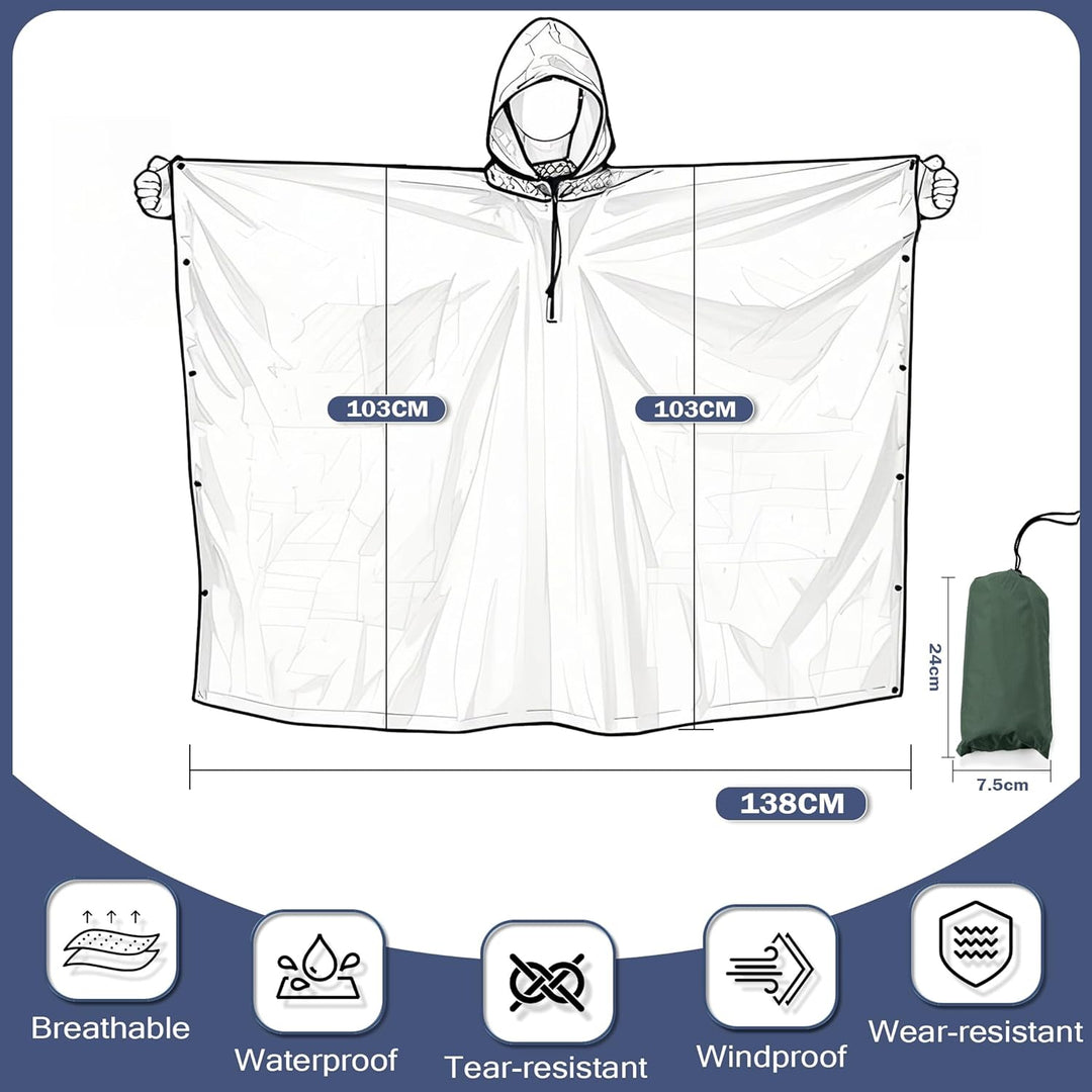 Regenponcho Wasserdicht Regencape mit Kapuze Multifunktionales Regenmantel Wiederverwendbar Regenkle