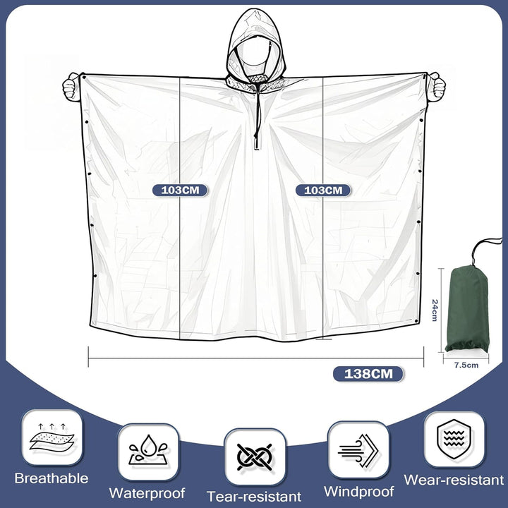 Regenponcho Wasserdicht Regencape mit Kapuze Multifunktionales Regenmantel Wiederverwendbar Regenkle