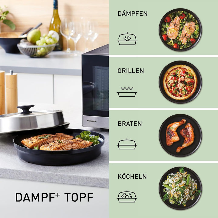 Panasonic NN-GD39QSEPG Grill-Mikrowelle mit Steam+ Topf, 29 l, 1000 W, automatisches Auftauen, Kombi