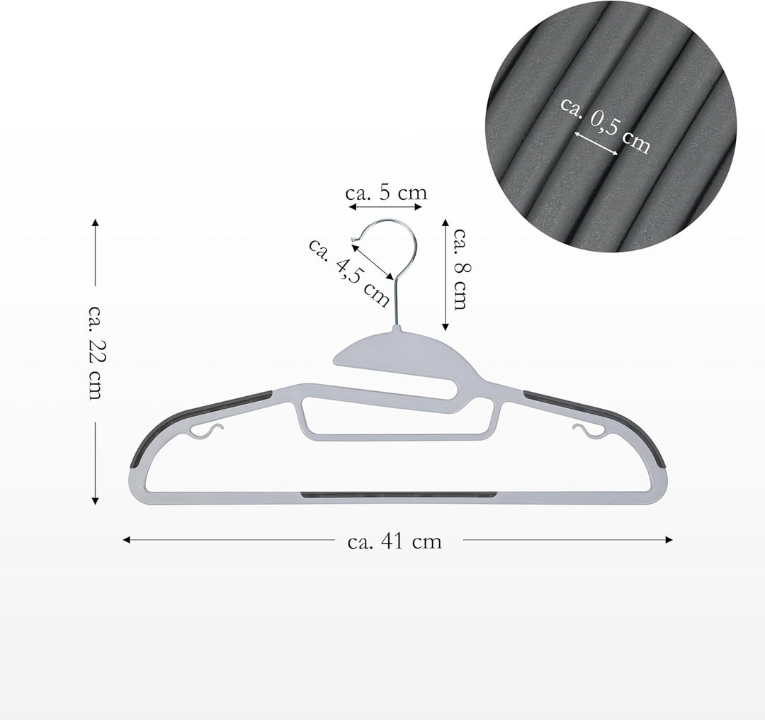 Ribelli Kleiderbügel Kunststoff 50 Stück, Rutschfester Kunststoffbügel, 0,5 cm dick Bügel Platzspare