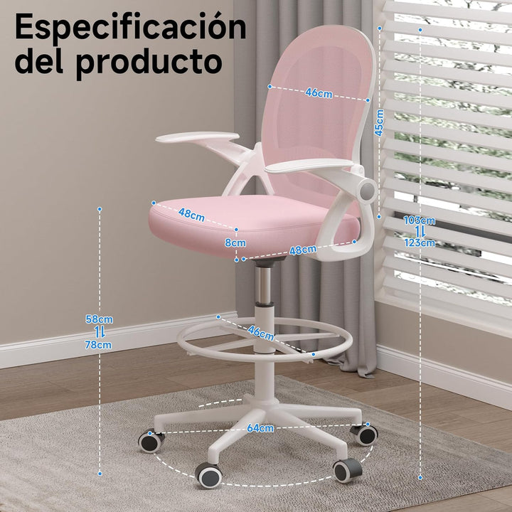 rattantree Ergonomischer Bürostuhl mit Verstellbare Fussstütze Ring, Rosa | Schreibtischstuhl, Höhen