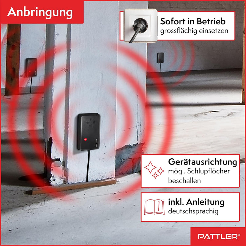 PATTLER® Marderschreck mit Stecker für 60m² - perfekt für Dachboden, Haus, Garten, Garage - Anschlus