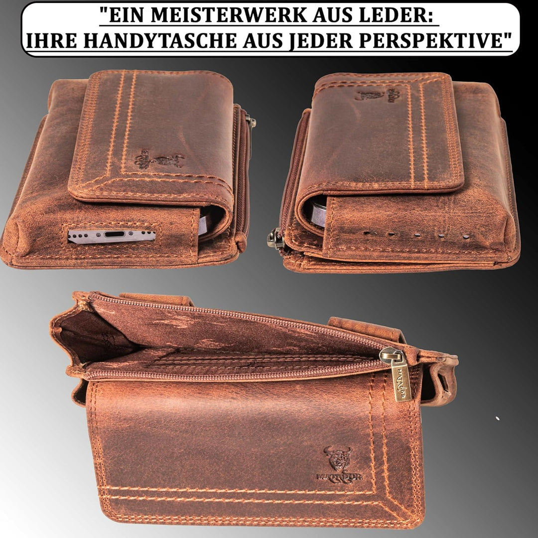 MATADOR Echt Leder Universal Handy-Tasche Holster Gürteltasche Magnetverschluss Quer für Handys bis