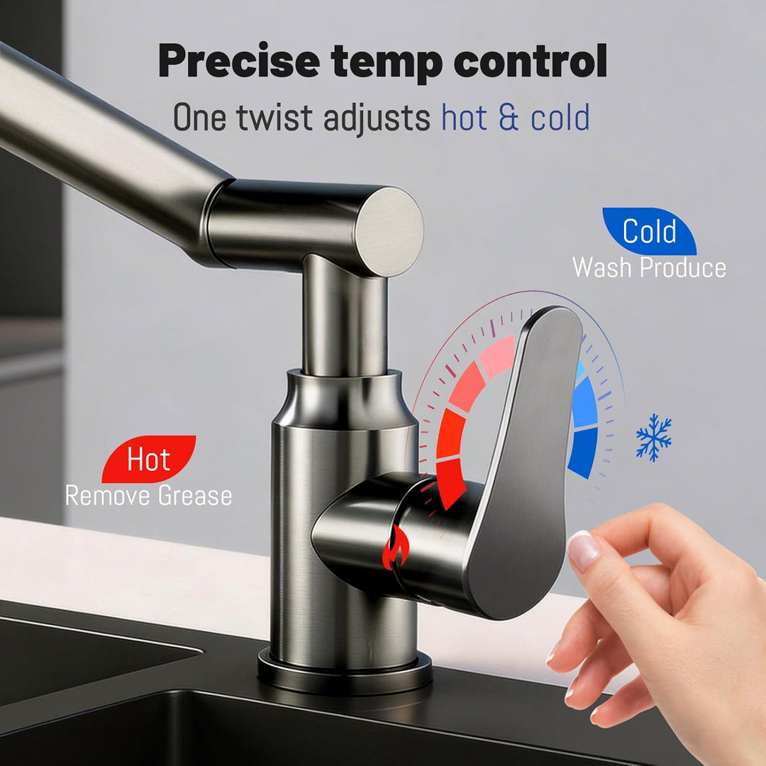 Vorfenster Küchenarmatur Klappbar, Spülarmatur mit 2 Strahlarten Faucet, 1080° Flexibler Mischbatter