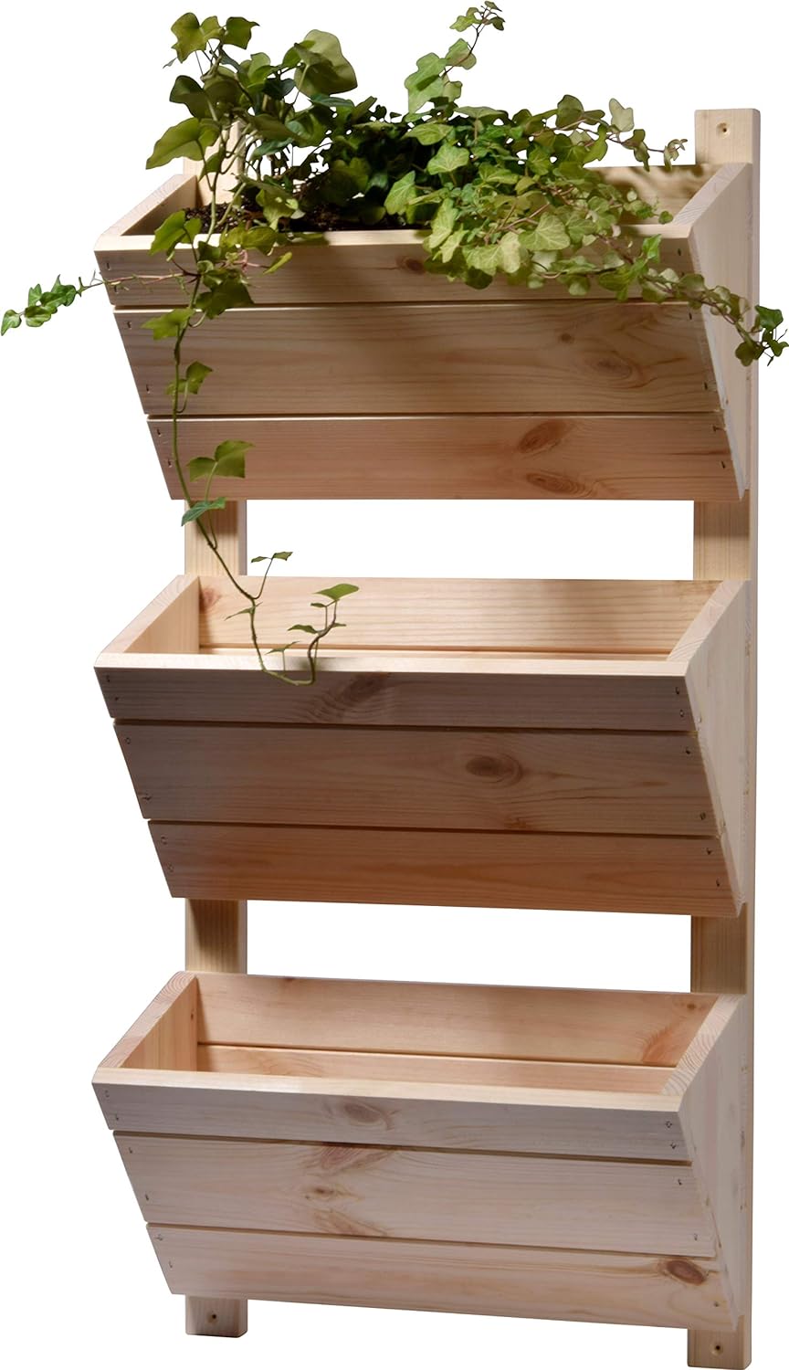 dobar® Green Label 58383FSCe Wandbeet mit 3 Pflanzkästen | Blumentreppe aus Holz | Blumenleiter für