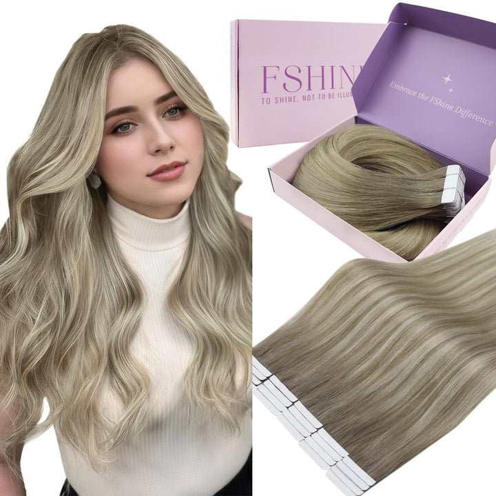 Fshine Tape in Extensions Echthaar 30cm 30g 20 Stücke Haarverlängerung Echthaar Tape in Extensions B
