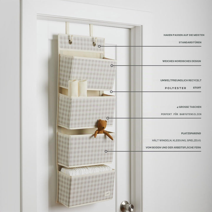 3 Sprouts - Hängeorganizer Tür Organizer - Ideal für Ordnung im Bad und Kinderzimmer - Gingham Beige