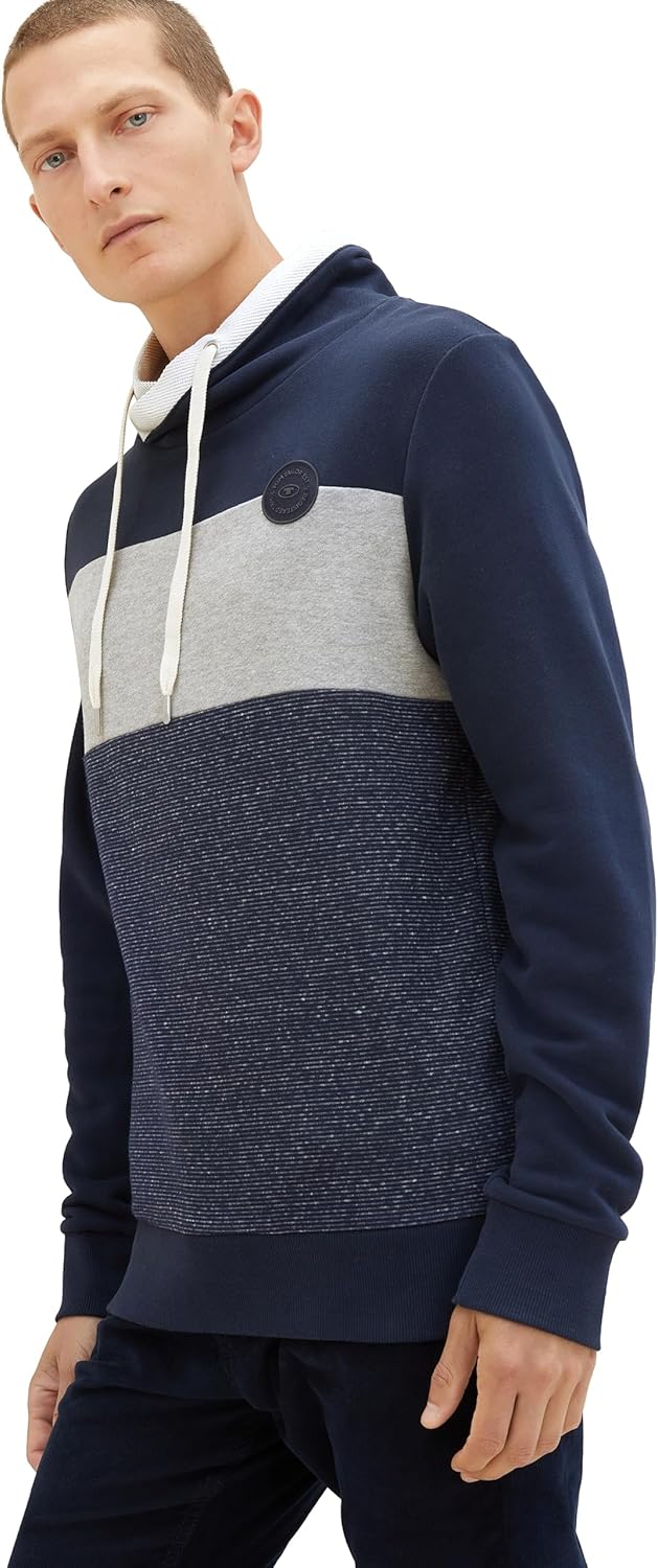 TOM TAILOR Herren Colorblock Snood Sweatshirt S 10668-sky Captain Blue, S 10668-sky Captain Blue