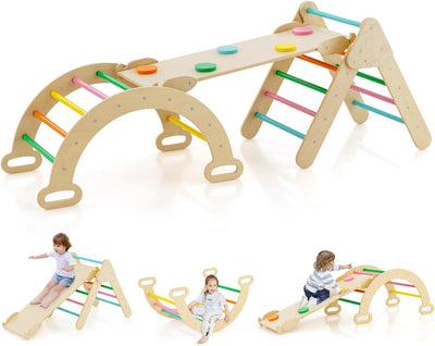 COSTWAY Kletterdreieck, Kletterbogen, Kletterdreieck mit Rutsche, inkl. doppelseitige Rampe, zum Kle