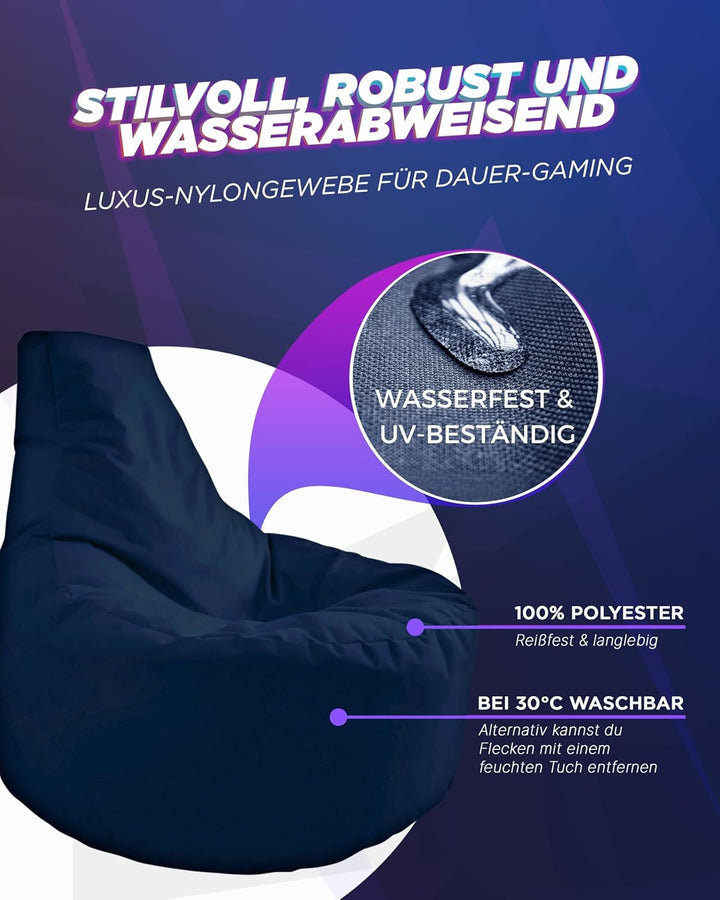 PATCH HOME Gamer Kissen & Lounge Sitzsack – befüllbar mit Reissverschluss, gefüllt mit Styropor, gee
