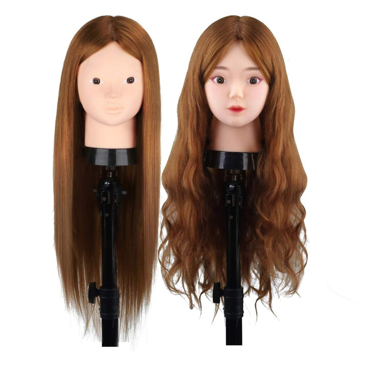 MYSWEETY 20” Übungskopf Frisierkopf Friseur 50% Echthaar Haar Perückenkopf Puppenkopf Übungskopf Fri