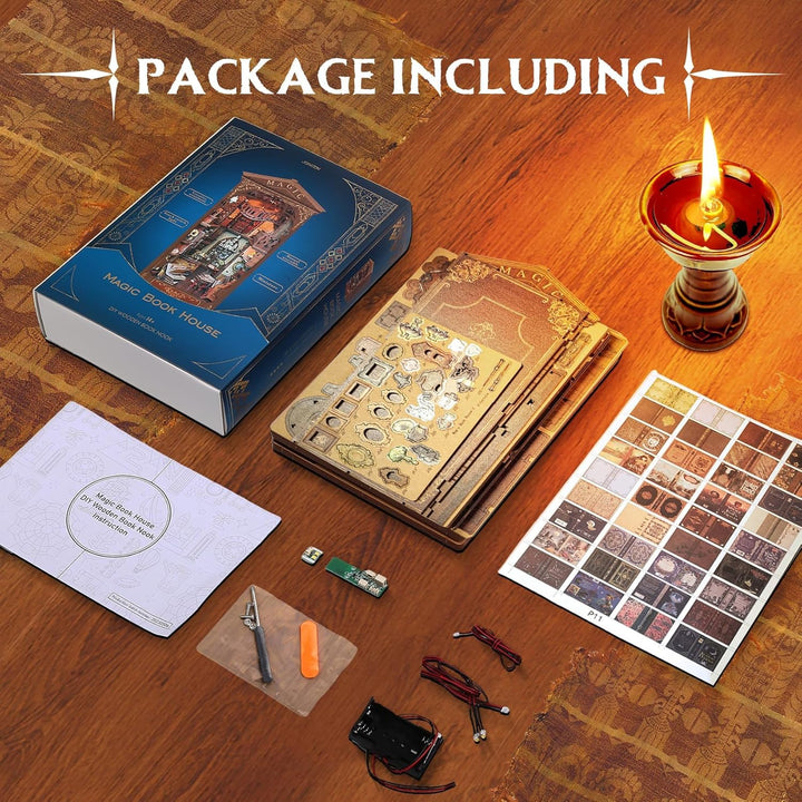 CRIOLPO Book Nook Kit-DIY Puppenhaus Holz Miniatur Haus Kit, Buch Ecke Miniatur Kit für Erwachsene T