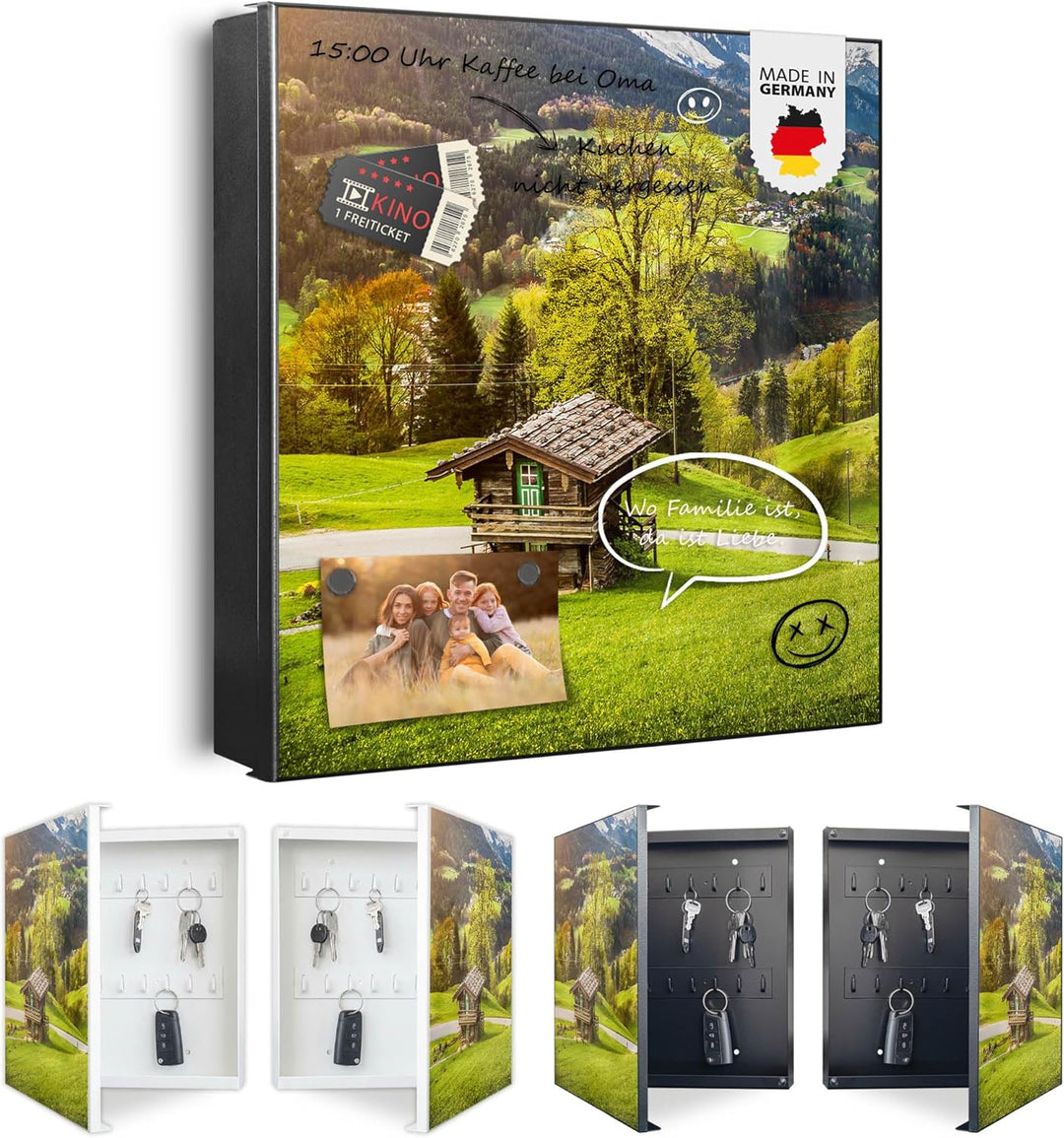 banjado® Grosser Schlüsselkasten Glas/Schlüsselbox 30cm x 30cm mit 50 Haken - Motiv Berchtesgadener