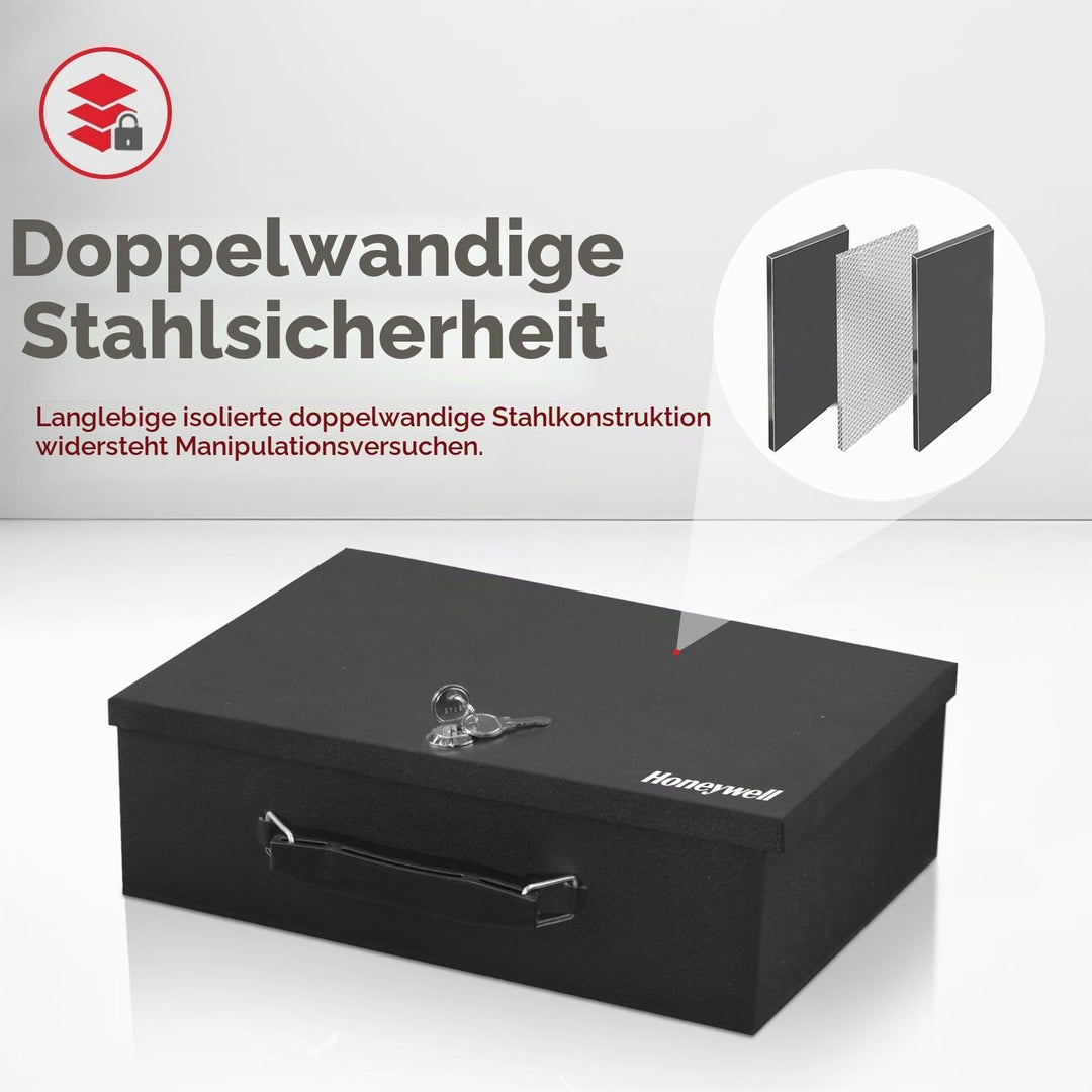 Honeywell 6104 Tresor Feuerhemmender Minisafe Dokumentenkassette, 5 L mit Schlüsselschloss