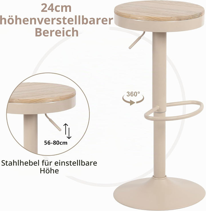 YOUNIKE Barhocker 2er Set Holz Barstuhl Höhenverstellbar Schwenkbar Tresenhocker Küchenhocker Höhe B